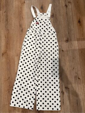 Cider White Polka Dot Overalls with Black Dots